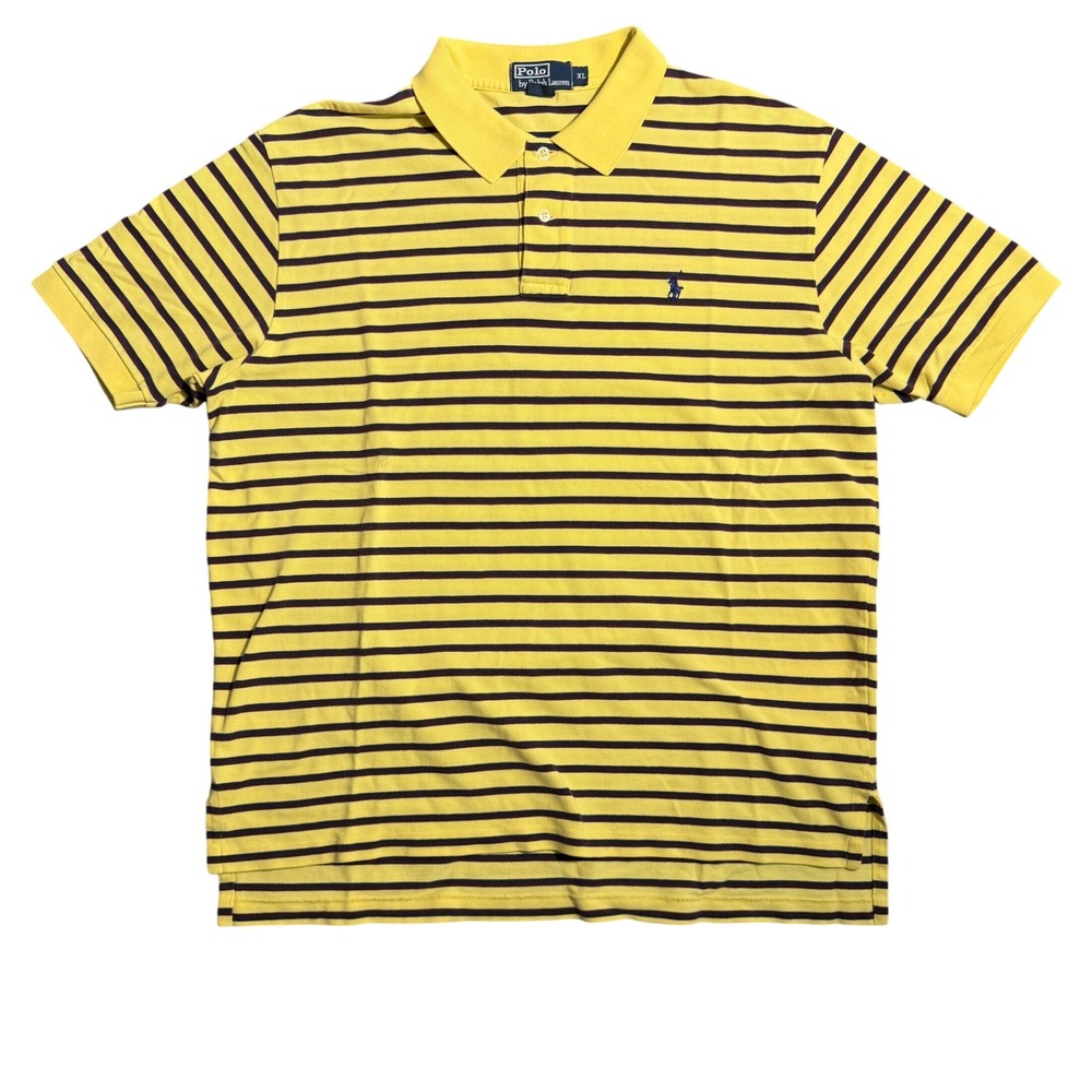 Vintage‎ Polo Ralph Lauren XL Yellow Striped Short Sleeve Polo Shirt Pony Logo